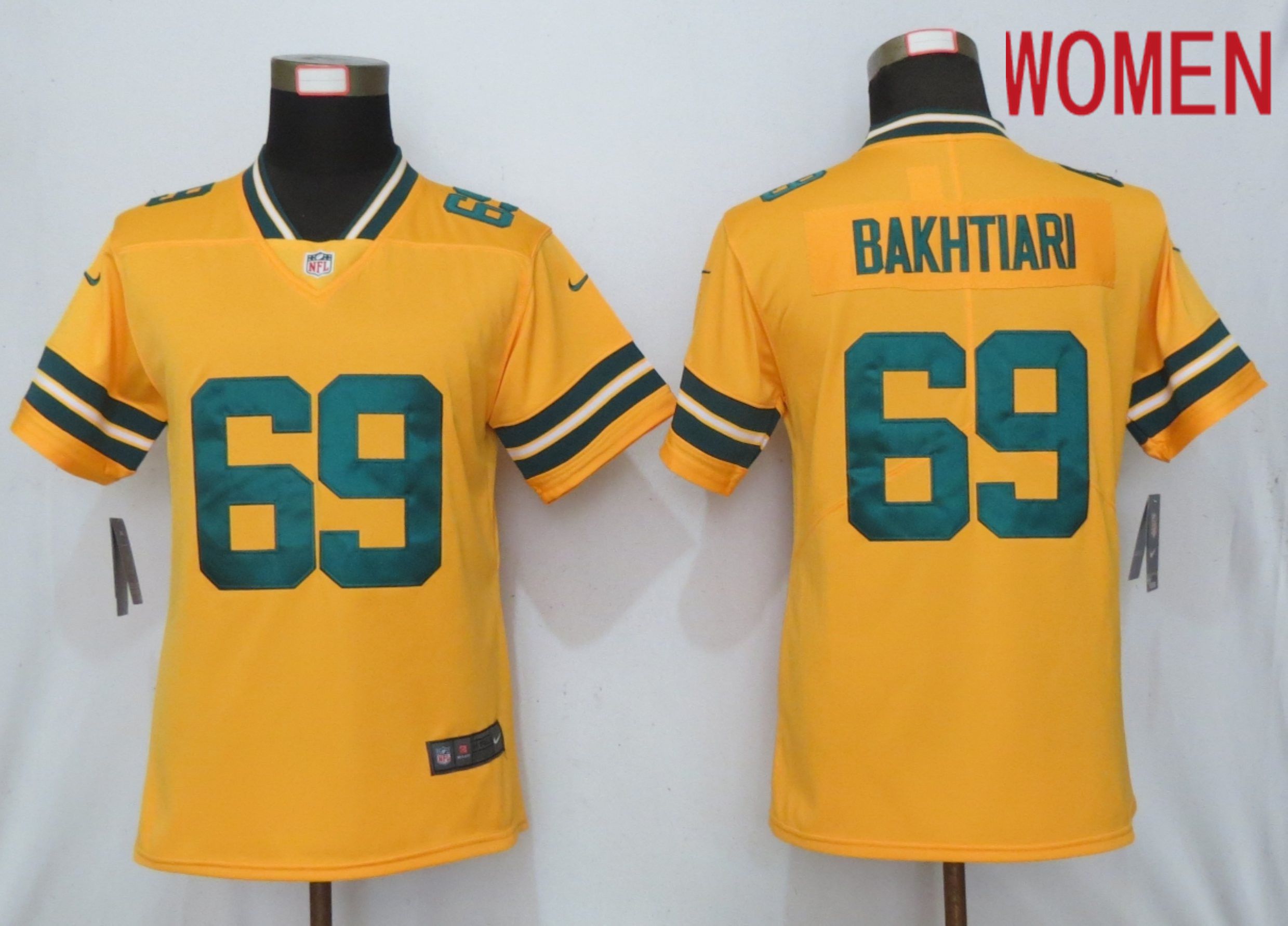 Women Green Bay Packers #69 Bakhtiari 2019 Vapor Untouchable Nike Gold Inverted Elite Playe NFL Jerseys->women nfl jersey->Women Jersey